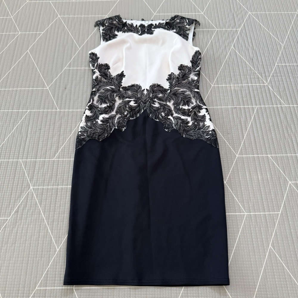 Tadashi Shoji Falcon Dress Petite Medium Sleeveless Black White Lace Holiday